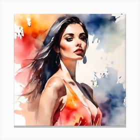 Watercolor Portrait Of A Woman Canvas Print