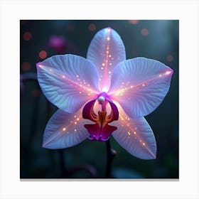 A Radiant Orchid With Petals Of Shifting, Holographic Light Blooming In A Mystical Garden Canvas Print