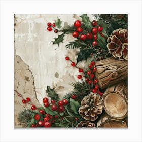 Yule Inspired Banner Texture With Mistletoe And Canvas Print