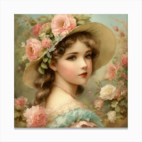 Shabby Floral Pastel Paper Sweet Cottage Girl Swee (3) Canvas Print