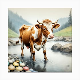 Cow By The River Canvas Print