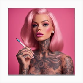 Tattoo Bombshell Barbie Pink Canvas Print