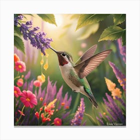 Enchanting Hummingbird: A Vibrant Garden Scene 1 Canvas Print