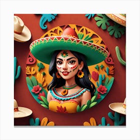 Mexican Girl With Sombrero 3 Canvas Print