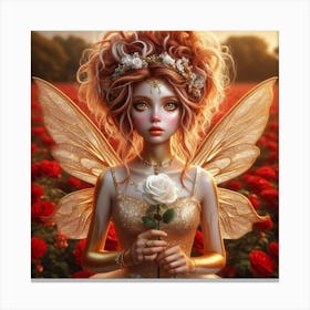 Fairy In A Field Of Roses 1 Canvas Print