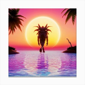 Futuristic Morphic Creature Basks In The Glow Of A Tropical Sunrise Silhouette Outlined Against The Canvas Print