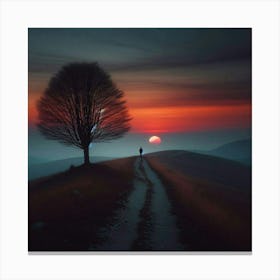 Sunset With A Lone Tree Canvas Print