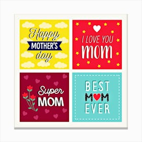 Happy Mother's Day,Mother's day cards set Canvas Print