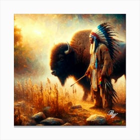 Native American Indian And Buffalo Copy Canvas Print