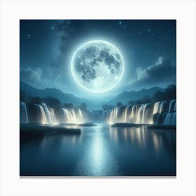 Full Moon Over Waterfall Canvas Print