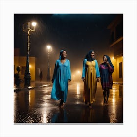 Three Women Walking In The Rain 1 Canvas Print