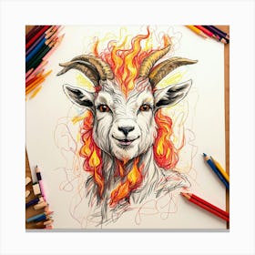 Goat With Flames 4 Canvas Print