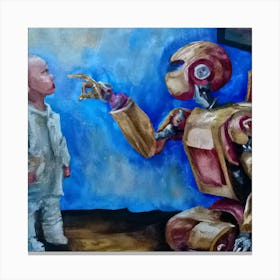 Oil Painting Of Robot Showing Him The Way  Canvas Print