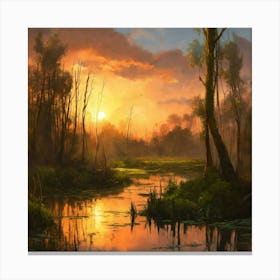 Sunset In A Swamp Canvas Print