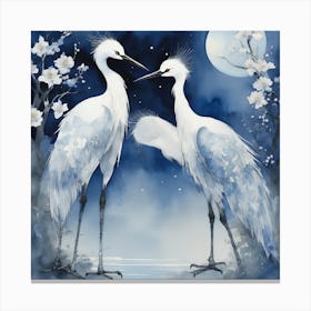 Egrets In The Moonlight Canvas Print