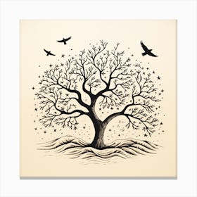 Minimal Birds and Trees Illustration Canvas Print