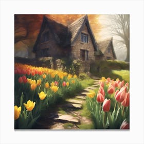 Red and Yellow Tulips in the Spring Garden Canvas Print