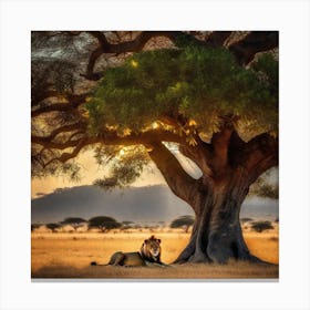 Lion Under The Tree 28 Canvas Print