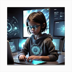 Young Girl Working On Computer Canvas Print