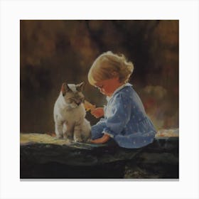 Little Girl And Cat Canvas Print
