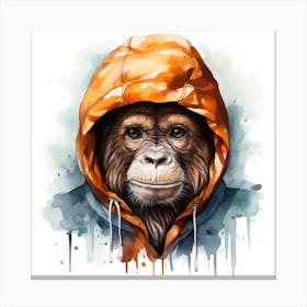 Watercolour Cartoon Orangutan In A Hoodie 2 Canvas Print