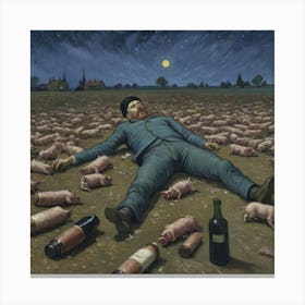 Twilight's Bizarre Ballet: Pigs and a Drunken Soul Pigs And Wine Canvas Print