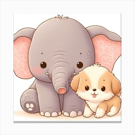 Cute Elephant And Puppy 1 Canvas Print