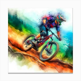 Watercolor Mountain Biker Canvas Print