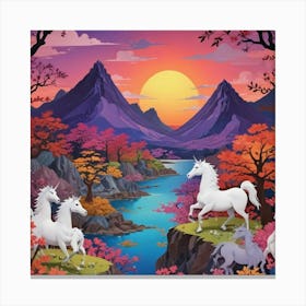 Unicorns In The Mountains 5 Canvas Print