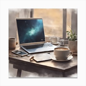 Laptop On A Desk Canvas Print