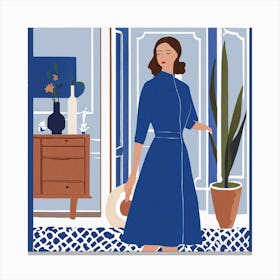 Woman In A Blue Dress 10 Canvas Print