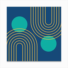 Mid Century Modern Geometric cI in Cottage Teal Navy Blue Mustard Yellow (Rainbow and Sun Abstraction) 1 Canvas Print