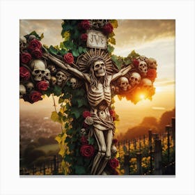 Cross With Skulls And Roses Canvas Print