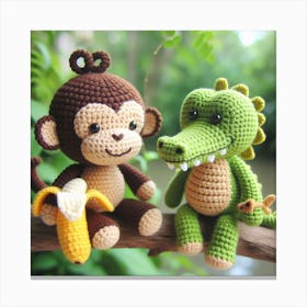 Amigurumi, crocodile and monkey 2 Canvas Print