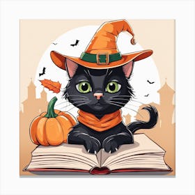 Cute Cat Halloween Pumpkin (60) Canvas Print