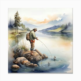 Watercolor Fisherman Canvas Print