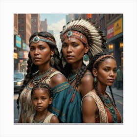 Three Indian Women In A City Canvas Print