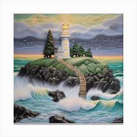 Lighthouse At Night Landscape 3 Canvas Print