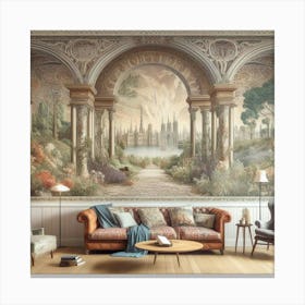 A William Morris Inspired Wallpaper Design Transforming A Modern Living Space, Style Victorian Watercolor 1 Canvas Print