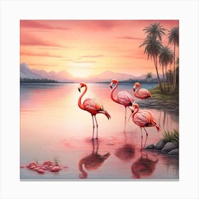 Flamingos At Sunset Canvas Print