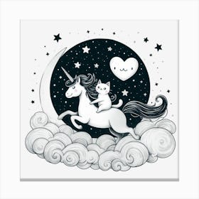 Valentine's Day Lovely Cat Riding a Unicorn 19 Canvas Print