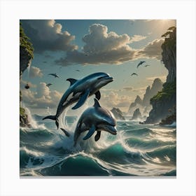 Dolphins In The Sea Canvas Print