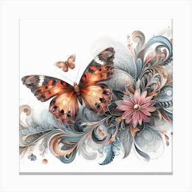 Vintage Ornate Butterfly on Flowers I Canvas Print