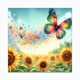 Sunflowers And Butterflies Canvas Print