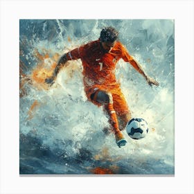 Soccer Player Kicking The Ball Art Canvas Print