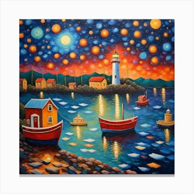 Night At The Harbor , Impressionist style , fine wall art Canvas Print
