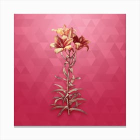 Vintage Fire Lily Botanical in Gold on Viva Magenta n.0256 Canvas Print