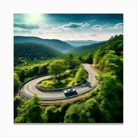 Treetop Car Scenic Tour Tourism Country Rural Green Zigzag Drive Road Background Topview (2) Canvas Print