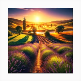 Lavender Field At Sunset 3 Canvas Print