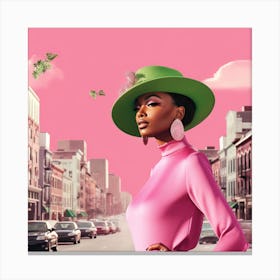 Woman In A Pink Hat 1 Canvas Print